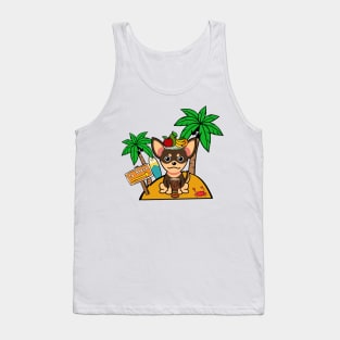 Cute Small Dog on a tropical island Tank Top